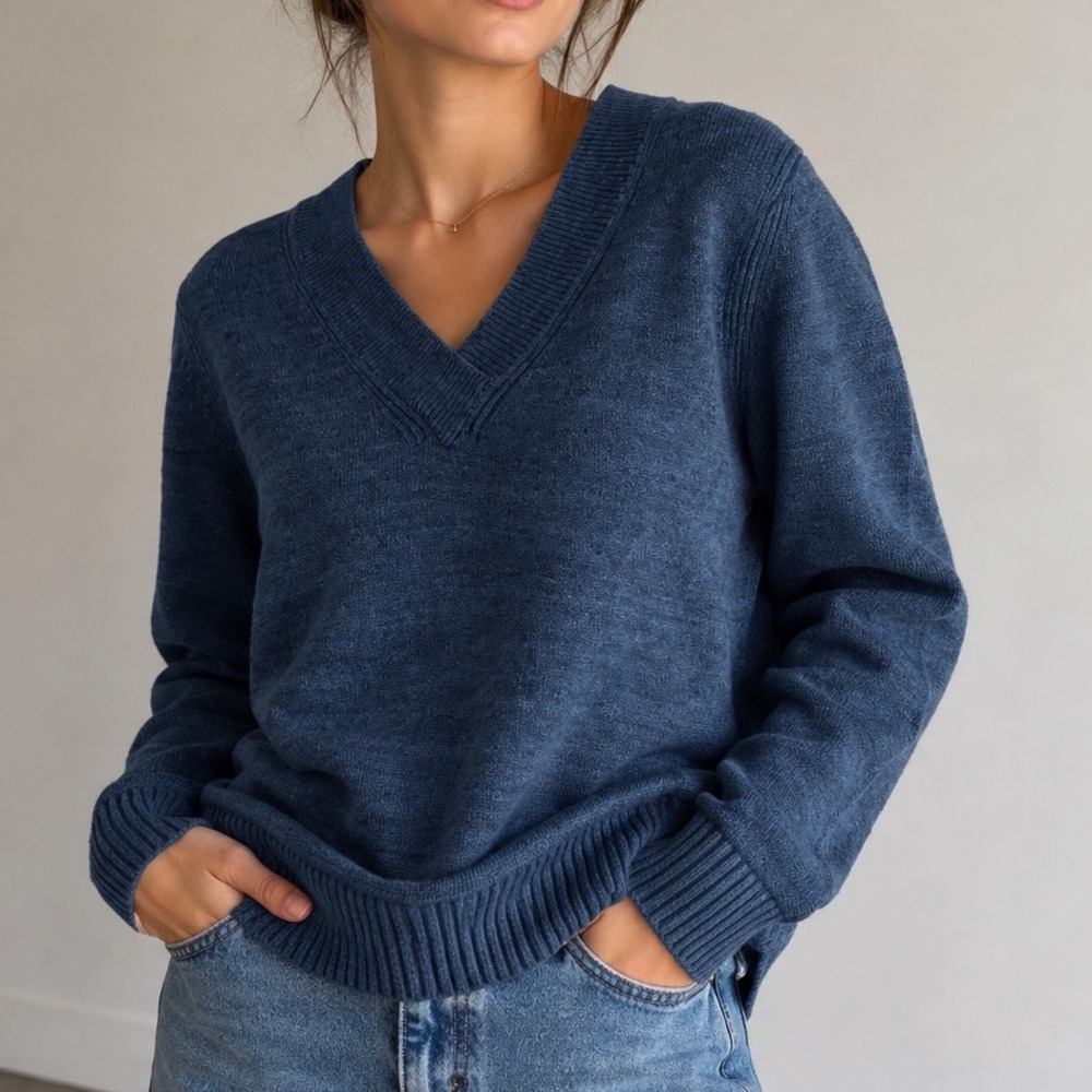 GAP Women's Navy Blue V-Neck Sweater